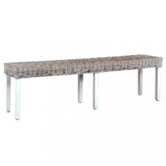 vidaXL Bancă, alb, 160 cm, ratan kubu natural și lemn masiv de mango
