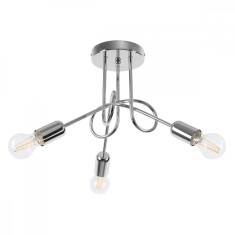 Candelabru Supel Crom Oțel 3 Becuri Neregulate Industrial De Interior