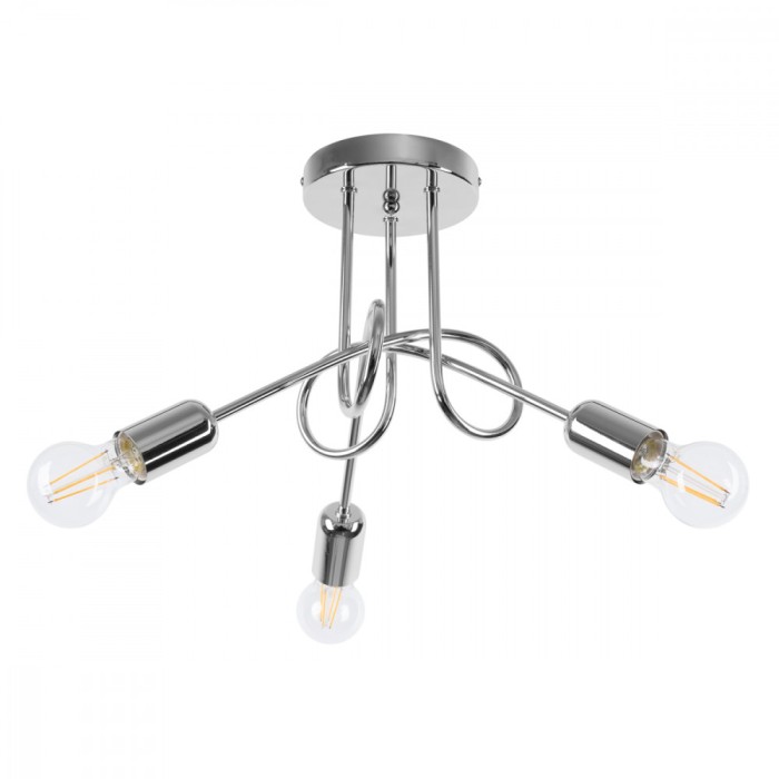 Candelabru Supel Crom Oțel 3 Becuri Neregulate Industrial De Interior