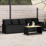 Canapea Gradina 5 Locuri Polirattan Negru, Perne Incluse, Ratan PE, Cadru Otel, Huse Lavabile, 280x68.5x87.5 cm