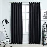 Draperii opace cu c&acirc;rlige, 2 buc., negru, 140 x 245 cm