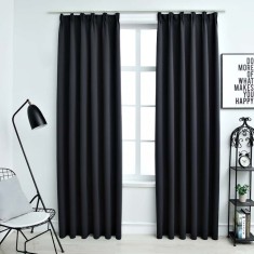 vidaXL Draperii opace cu c&acirc;rlige, 2 buc., negru, 140 x 245 cm 134416