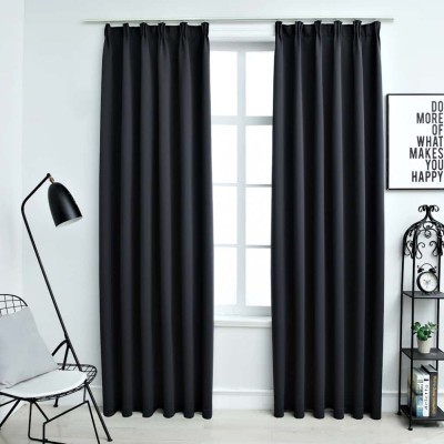 Draperii opace cu c&amp;acirc;rlige, 2 buc., negru, 140 x 225 cm foto