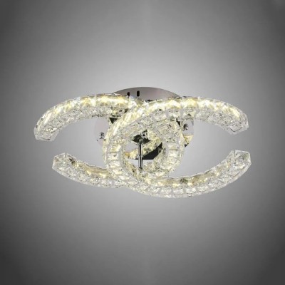 Lustra LED cu telecomanda si cristal SHIA, 27W, 2 Cercuri, lumina Rece/Calda/Neutra, Dimabila, Crom Lucios foto