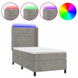 Cumpara ieftin Pat cu arcuri, saltea si LED, gri deschis, 90x190 cm, catifea