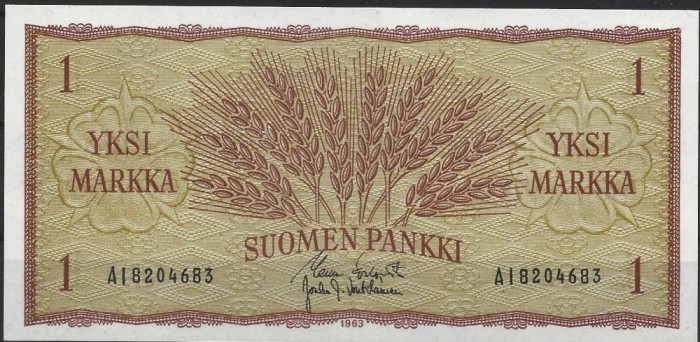 !!! FINLANDA - 1 MARKKA 1963 - P 98 a 35 - UNC / CEA DIN SCAN
