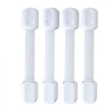 Cumpara ieftin Set 4 bucati sisteme de siguranta copii ajustabile, blocare sertare, dulap, frigider, WC, adeziv puternic, lungime 19 cm, alb, BZRSH&reg;, Oem
