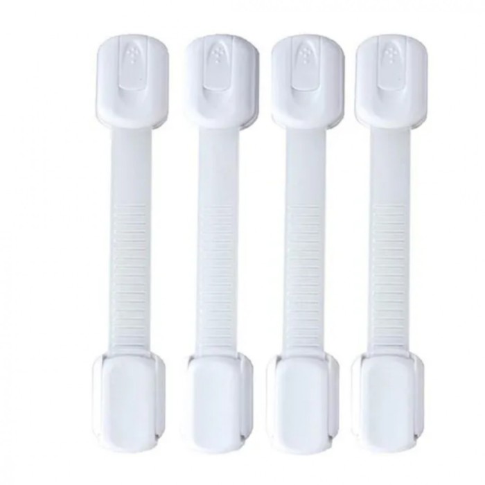 Set 4 bucati sisteme de siguranta copii ajustabile, blocare sertare, dulap, frigider, WC, adeziv puternic, lungime 19 cm, alb, BZRSH&reg;