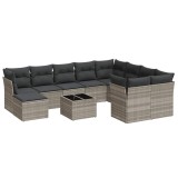 Set canapele de gradina cu perne, 11 piese, gri, poliratan