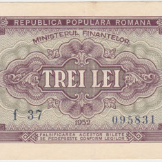 ROMANIA RPR 3 lei 1952 VF+