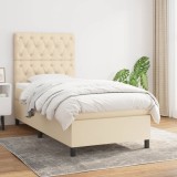 VidaXL Pat box spring cu saltea, crem, 80x200 cm, textil