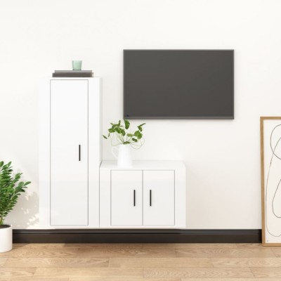vidaXL Set dulap TV, 2 piese, alb extralucios, lemn prelucrat foto