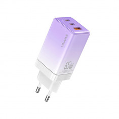 Incarcator GaN Fast Charge 65W 2x tip C, USB, Usams US-CC180 Mov foto