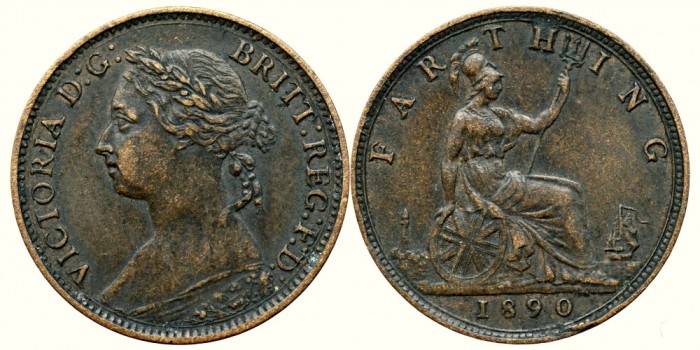 1890, 1 farthing - Victoria Alexandrina - Regatul Unit al Marii Britanii