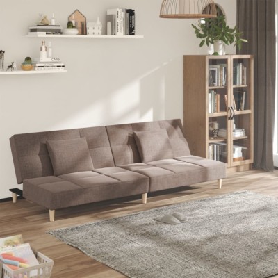 vidaXL Canapea extensibilă cu 2 locuri, 2 perne, gri taupe, textil foto