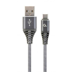 Cablu de date Gembird Premium Cotton Braided USB-C - Lightning 2m Grey White foto