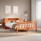 VidaXL Pat cu bibliotecă fără saltea maro ceruit 150x200 cm lemn masiv 3322101