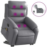Cumpara ieftin Fotoliu masaj rabatabil electric cu ridicare, gri, piele eco