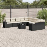 vidaXL Set canapele de grădină cu perne, 11 piese, negru, poliratan 3255453