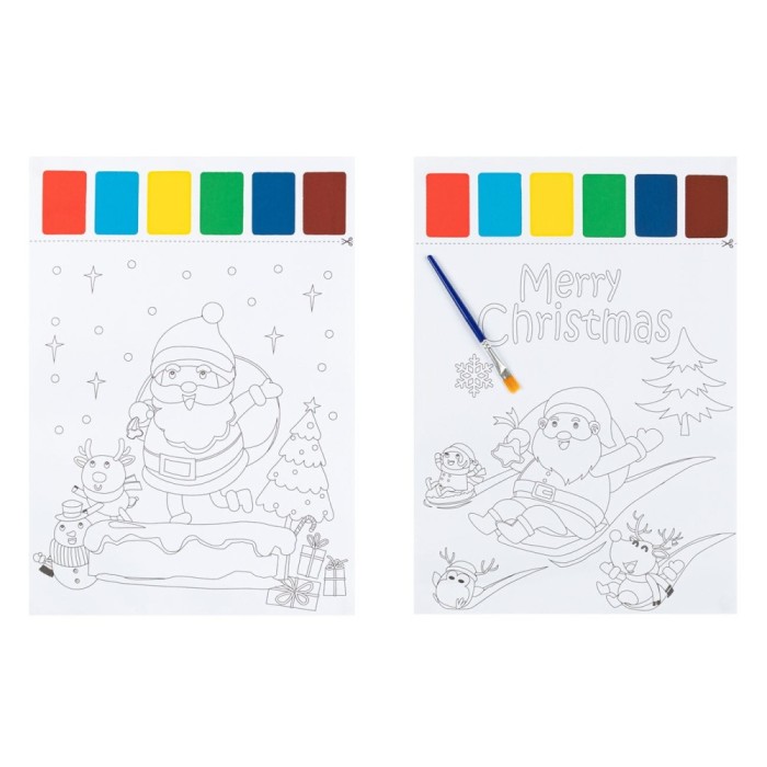 Set Colorat, 2 Bucăți, A4, Crăciun, Acuarele și Pensulă, Multicolor