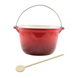 Ceaun fonta emailat, 3 L, cu lingura de lemn, Perfect Home