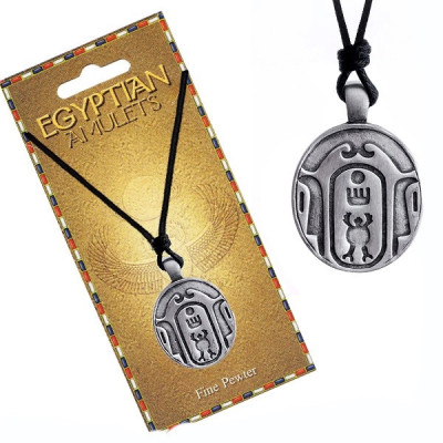 Colier - șnur negru, pandantiv din metal, amuletă egipteană, ovală foto