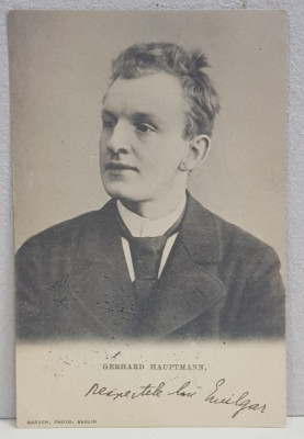 EMIL GARLEANU CATRE ELIZA XENOPOL * , CARTE POSTALA ILUSTRATA , PORTRETUL LUI GERHARD HAUPTMANN , CIRCULATA , CLASICA , 1902 foto