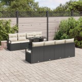 Set canapea gradina Gossi 9 piese cu perne negru poliratan, canapea gradina Gossi pentru 2 persoane cu spatiu stocare &amp; perne negru poliratan