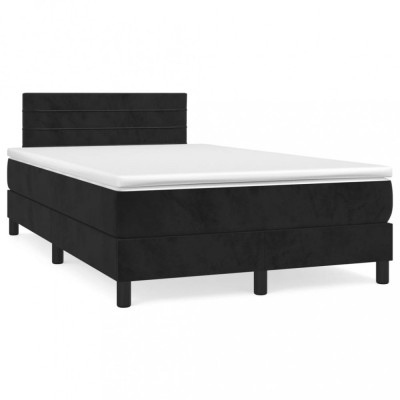 vidaXL Pat box spring cu saltea, negru, 120x190 cm, catifea foto