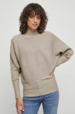 Medicine pulover femei, culoarea bej, light, cu turtleneck