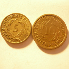 2 Monede Germania 5 pf 1936A si 10 pf 1924 J , cal. f. buna bronz