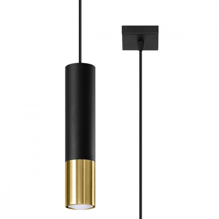 Lampă Suspendată Loopez Negru/Auriu Oțel 1 Bec Tub Modern De Interior