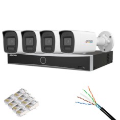 Kit supraveghere Hikvision 4 camere IP 6MP IR/Lumina Alba 30m PoE ColorVu, NVR 8 Canale 12MP PoE, Cablu CAT6 FTP Rola 100m si Mufe RJ-45 SafetyGuard S