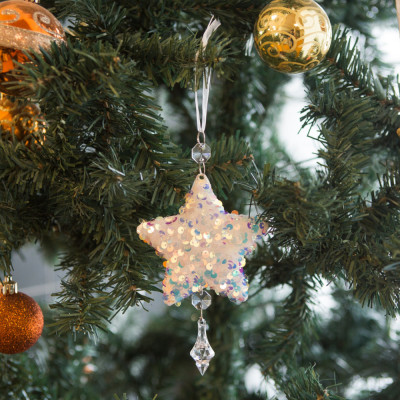 Ornament pentru bradul de Crăciun - stea- irizat, acrilic - cu agățătoare - 2 forme: fulg și stea foto