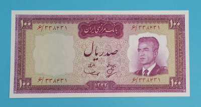 Iran 100 Rials 1963 &amp;#039;Reza Pahlavi&amp;#039; UNC serie: 338431 foto