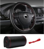 Husa Volan din Piele Neagra 38 cm cu Cusatura Rosie - Universala pentru Volane Rotunde si in Forma de D