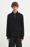Norse Projects pulover de l&acirc;nă Rasmus Relaxed Brushed Polo bărbați, culoarea negru, N45.0614.9999