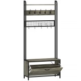 HOMCOM Cuier Pantofar 5 &icirc;n 1 cu Banc Pantofar Panou Grilaj Pantofar 10 C&acirc;rlige Raft Superior şi Cadru din Oţel Gri | Aosom Romania