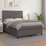 VidaXL Pat box spring cu saltea, gri, 140x200 cm, piele ecologică 3142729