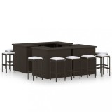 Set Bar Gradina vidaXL 16 Piese, Maro Poliratan, Masa 100cm, Scaune cu Perne Crem