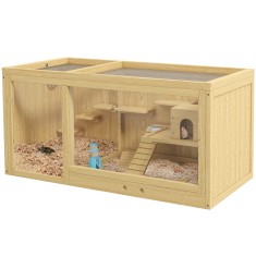 PawHut Cușcă pentru animale mici, Molid, inclusiv accesorii și bol pentru apă, 100 x 50 x 50 cm, Natur | Aosom Romania