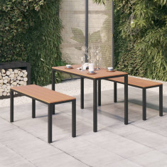 vidaXL Set mobilier de grădină, 3 piese, maro și negru, WPC și oțel
