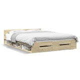 Cumpara ieftin Cadru de pat cu sertare stejar sonoma 120x200 cm lemn prelucrat