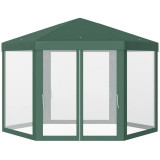 Pavilion/foisor pentru gradina/terasa, cadru metalic, cu plasa de tantari, verde, 3.94x3.94x2.5 m