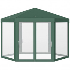 Pavilion/foisor pentru gradina/terasa, cadru metalic, cu plasa de tantari, verde, 3.94x3.94x2.5 m