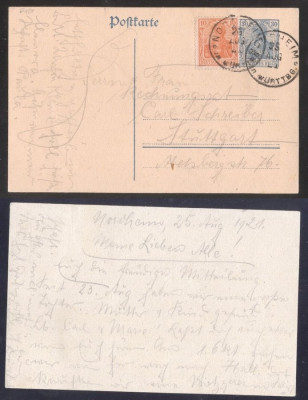 Germany Reich 1921 Uprated postcard postal stationery Wurtbg to Stuttgart DB.040 foto