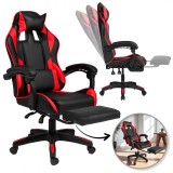 Scaun de gaming negru-rosu, cu perna lombara si suport picioare, max 150 kg, 62x105-115 cm, JollyMag, KO31CZE