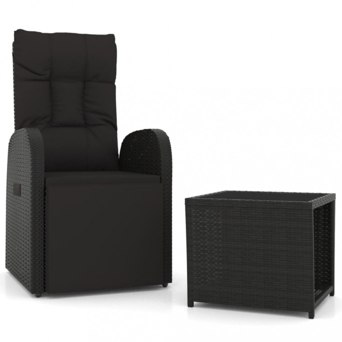 Set sezlonguri gradina, 2 piese, negru, poliratan&amp;otel
