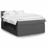 Pat box spring cu saltea, gri &icirc;nchis, 140x200 cm, textil