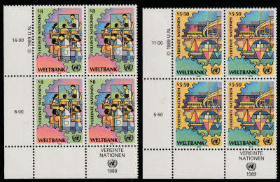 Natiunile Unite Vienna 1989-Banca Mondiala,blocuri de cate 4,dant,MNH,Mi.89-90 foto